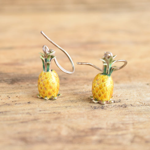 Dangle Pineapple Enamel Sterling Silver Earrings